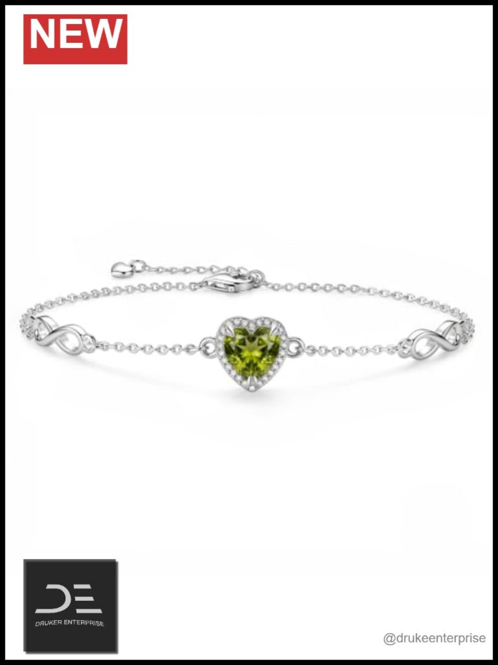 Sterling Silver Infinity Knot Heart Birthstone Link Charm Bracelet